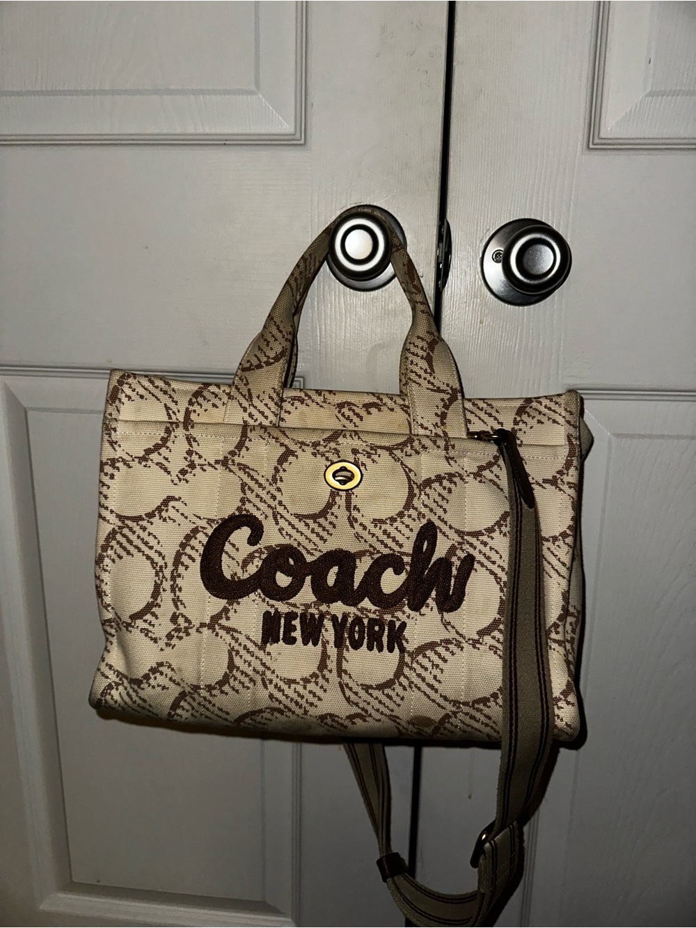 Coach Beige and Brown Signature Canvas Tote